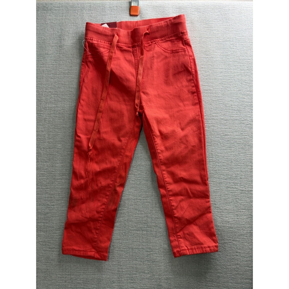 T&Y Fashion Cropped Jeans Womens Small Red Denim Cotton Tapered Leg Drawstring